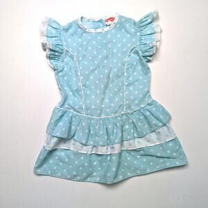 Vintage Cuddle Teen Dress Girls Size 2-3T Blue Polka Dot Drop Waist